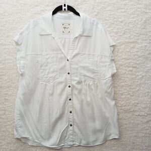 Blouse Button-Up White Minimalist Cottagecore Cruise Resort Summercore Size L